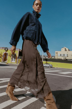 ZARA ЮБКА ГОДЕ С КРУЖЕВОМ, ТЕМНО-КОРИЧНЕВЫЙ