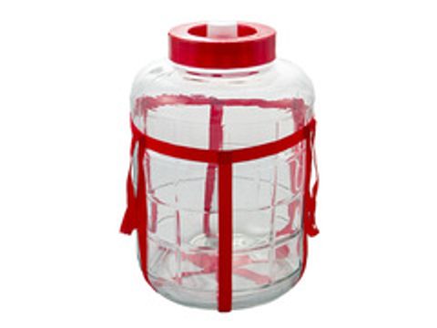 Банка-бутыль стеклянная 23л в обвязке, с гидрозатвором, с отверстием под краник, широкое горло, ручки-обвязки