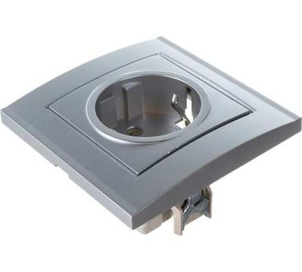 Розетка одноместная "UNIVersal" серия "Бриллиант" с/з, с/у, з/ш, 16А, 220В, серебро (еврослот) (HU23