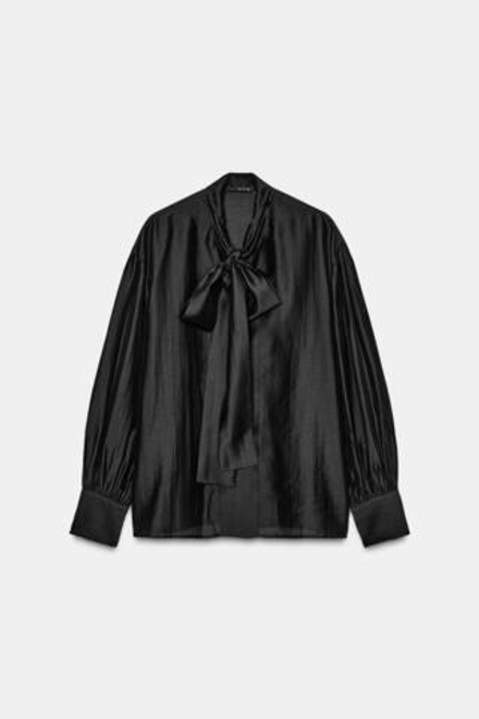 ZARA БЛУЗА СВОБОДНОГО КРОЯ С ЗАВЯЗКАМИ — ZW COLLECTION, ЧЕРНЫЙ