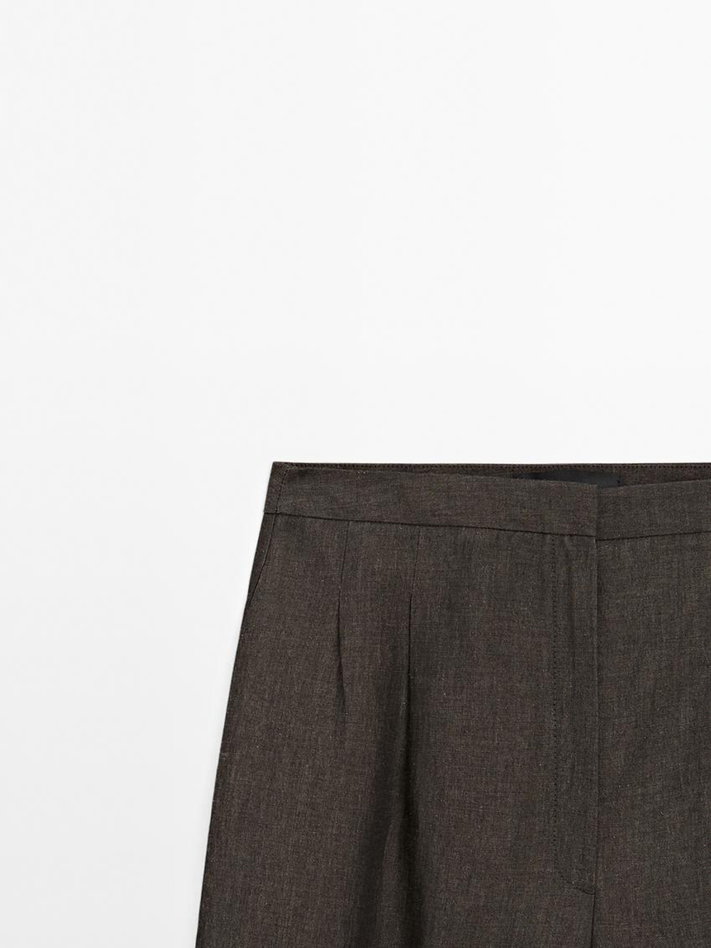 Massimo Dutti Брюки капри объемного кроя из смесового льна, коричневый