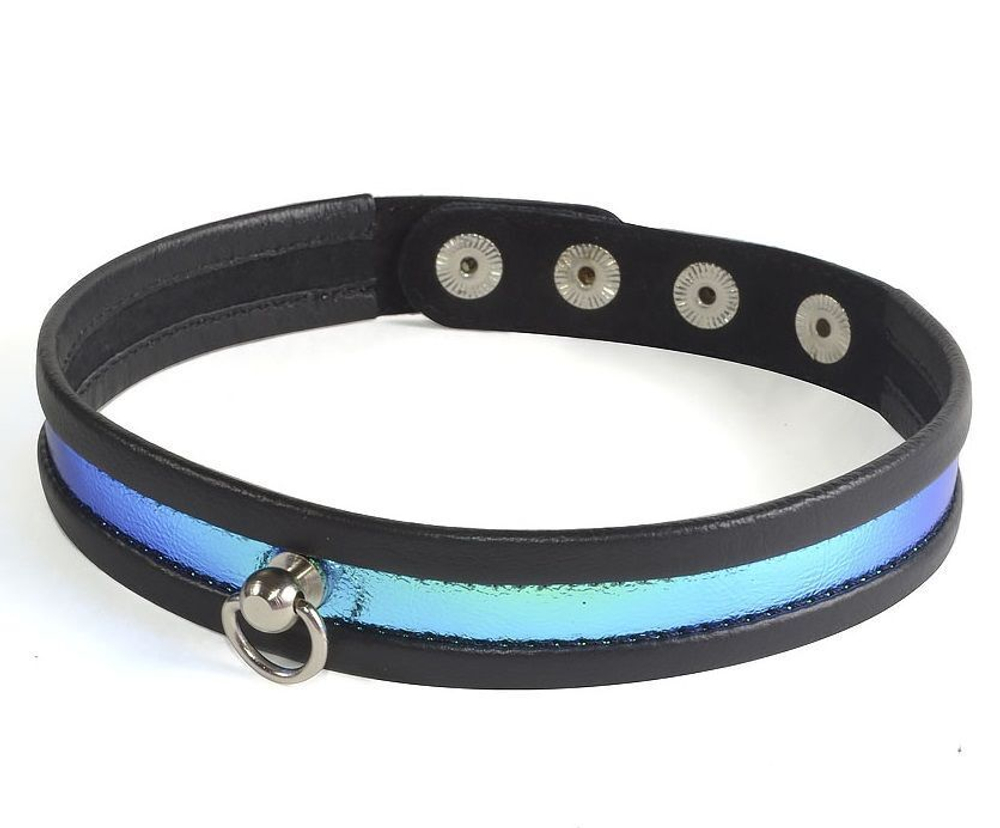 Узкий сине-черный ошейник с голографией (Цвет: черный с синим)