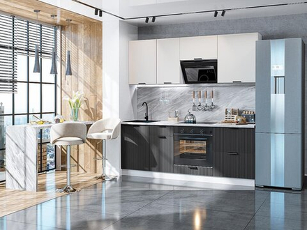 Прямая модульная кухня Евро Лайн-02 Агат/Антрацит - Белый 2140*2000*600