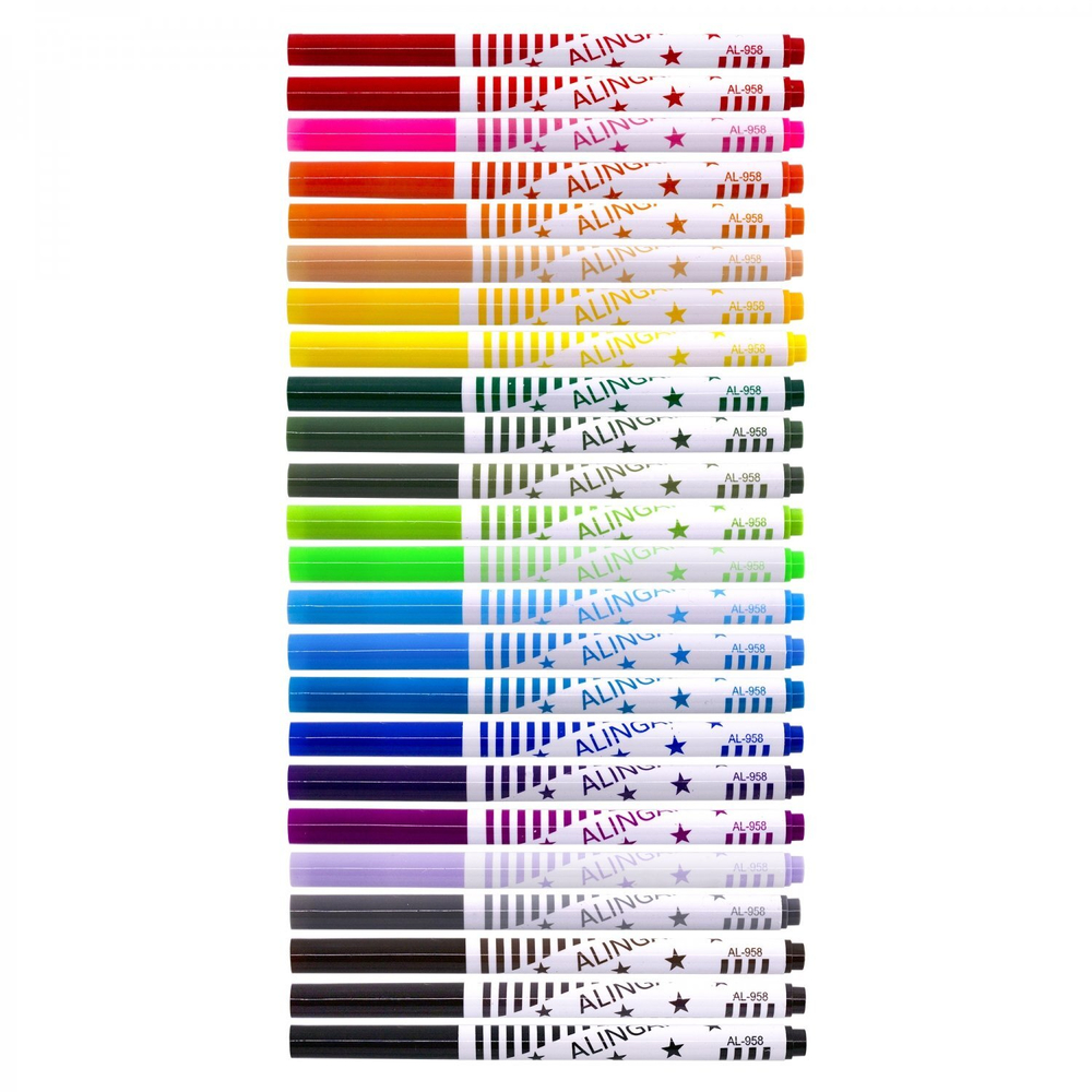 Фломастеры, 24 цв, Alingar, смываемые чернила, корпус круглый, "Зебра", вентилируемый колпачок, упаковка ПВХ, европодвес