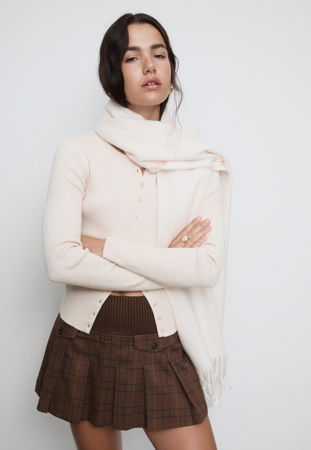 STRADIVARIUS Шарф из начесаных ниток, экрю