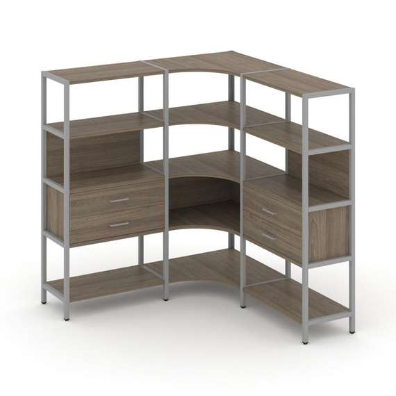 Shelf System Трехсекционный угловой стеллаж четырехярусный с ящиками SN.STMU-431 Вяз Благородный/Мет