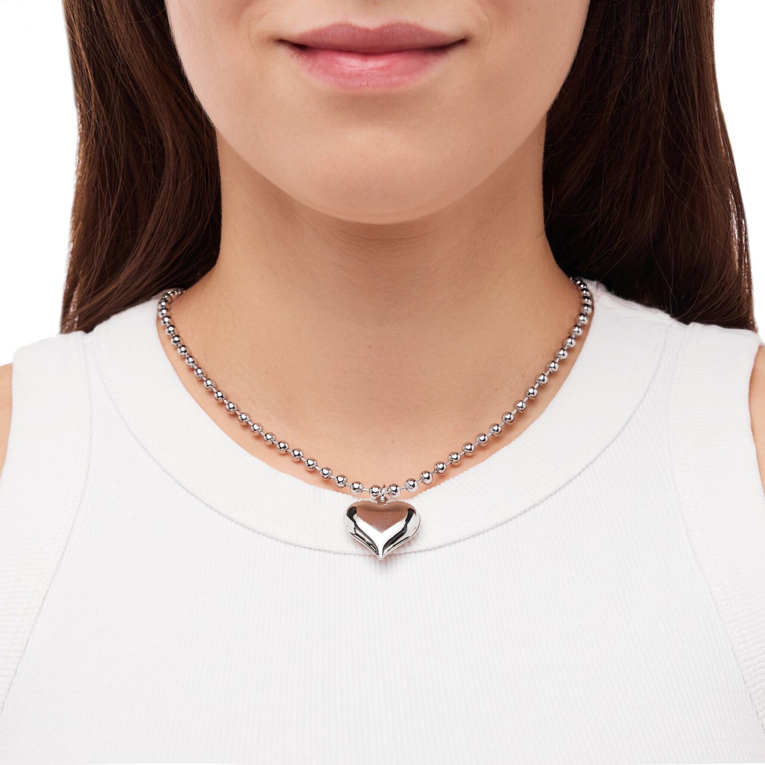 Колье Silver Chain Of Balls Necklace - Heart