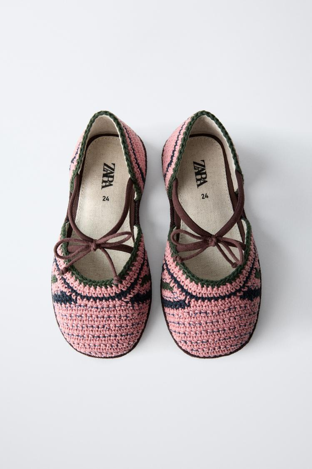 ZARA TIMELESZ - БАЛЕТКИ ИЗ КРУЖЕВА КРОШЕ, РОЗОВЫЙ