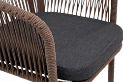 "Марсель" стул барный плетеный из роупа, каркас из стали коричневый (RAL8016) муар, роуп коричневый круглый, ткань темно-серая