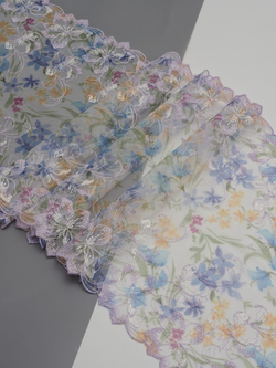 Вышивка на сетке мультиколор неэластичная ширина 24 см ОТРЕЗЫ