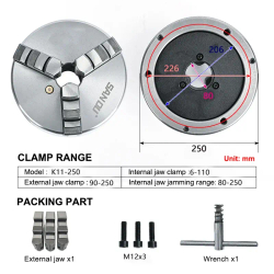 Токарный патрон К11-250 мм, трехкулачковый, самоцентрирующийся