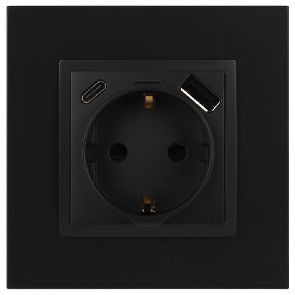 Розетка ЭРА Elegance 14-4108-05 2P+E 16A-250В со шторками с USB type-A+C 5В-3А антрацит
