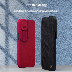 Чехол книжка красного цвета для iPhone 13 Pro Max, от Nillkin серия Qin Pro Leather с защитной шторкой для камеры