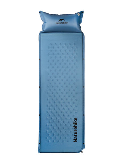 Коврик самонадувной односпальный Naturehike, с подушкой, голубой (NH15Q002-D)