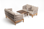 "Диего" лаунж-зона 4-местная плетеная из роупа со столиком "Канны" цвета "дуб", основание дуб, роуп бежевый