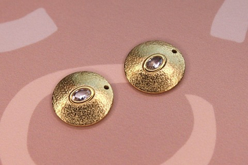 Подвеска круглая прозрачный кристалл 20 мм винтаж позолота