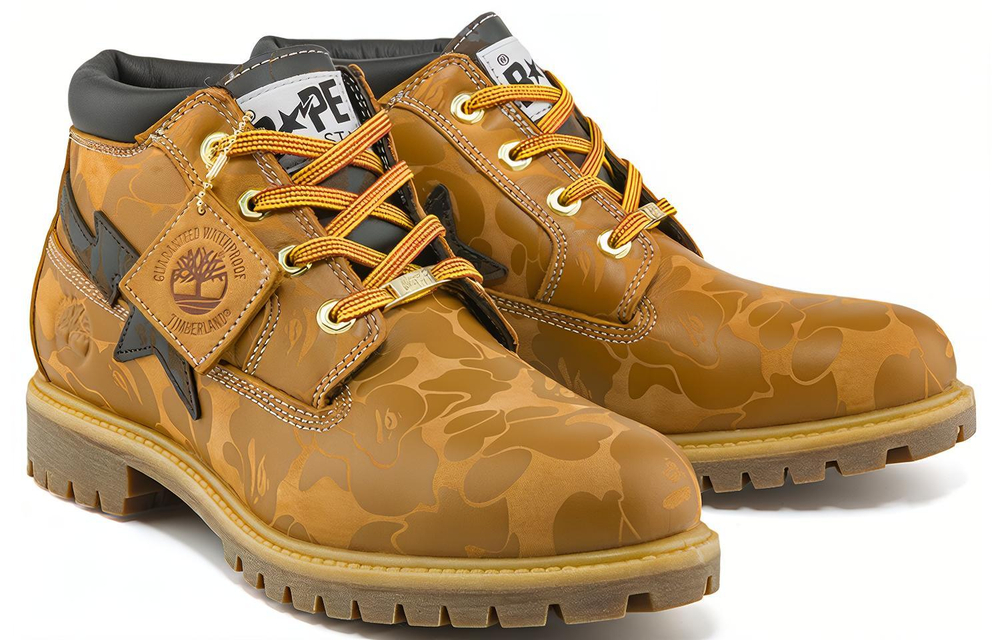 Timberland X Bape Nelson Premium Waterproof Chukka Boots "Wheat And Chocolate"