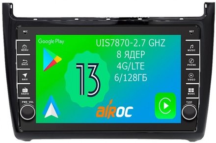 Магнитола для Volkswagen Polo 2009-2020 (черный) - Airoc AB-3707 (кнопки и крутилки), Android 13, TS20, 6/128Гб, SIM-слот, CarPlay