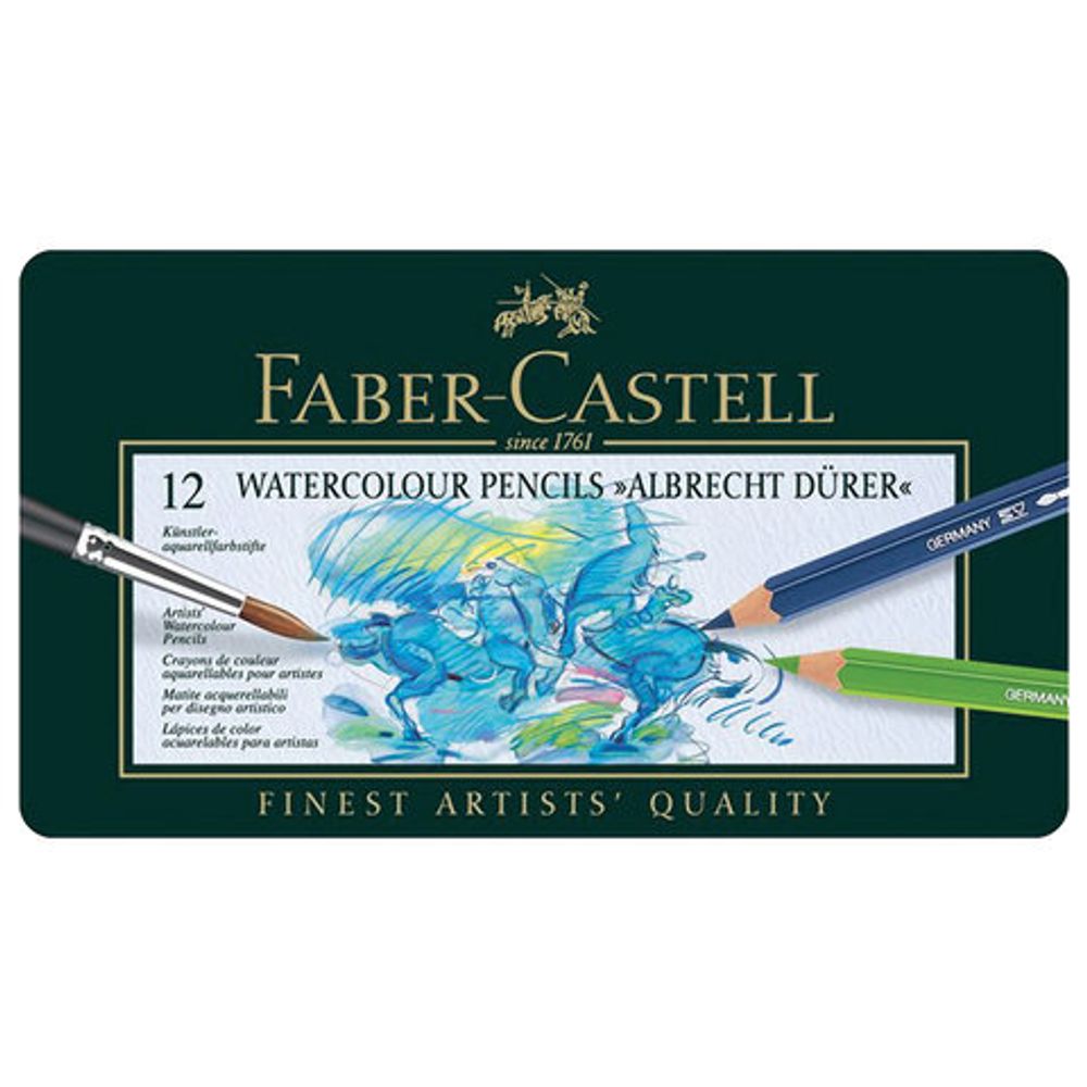 Карандаши цветные акварельные художественные FABER-CASTELL "Albrecht Durer", 12 цветов, металлическая коробка, 117512