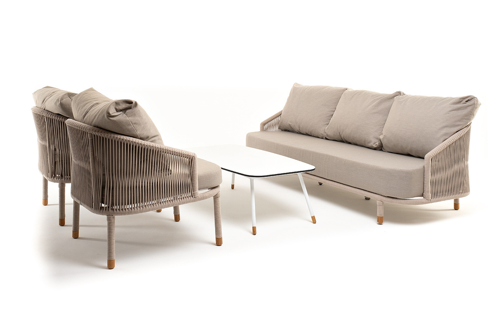 "Верона" лаунж-зона 5-местная плетеная из роупа (веревки), каркас алюминиевый белый, роуп бежевый