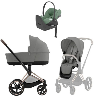 Коляска Cybex Priam IV Rosegold complete Cloud T Leaf Green Plus Base T 3 в 1 Mirage Grey