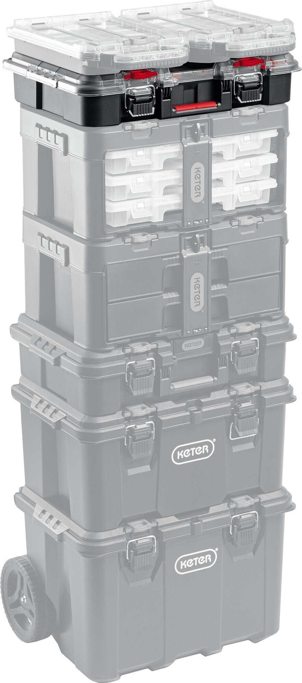 KETER STACKNROLL, 525 х 345 х 147 мм, (21″), пластиковый ящик-органайзер с 10 регулируемыми ячейками (38399)