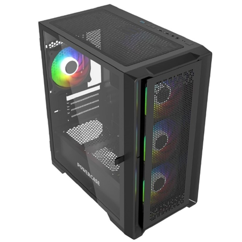 Powercase ByteFlow Micro Black, Tempered Glass, 4х 120mm ARGB fans, ARGB HUB, чёрный, mATX  (CAMBFB-A4)