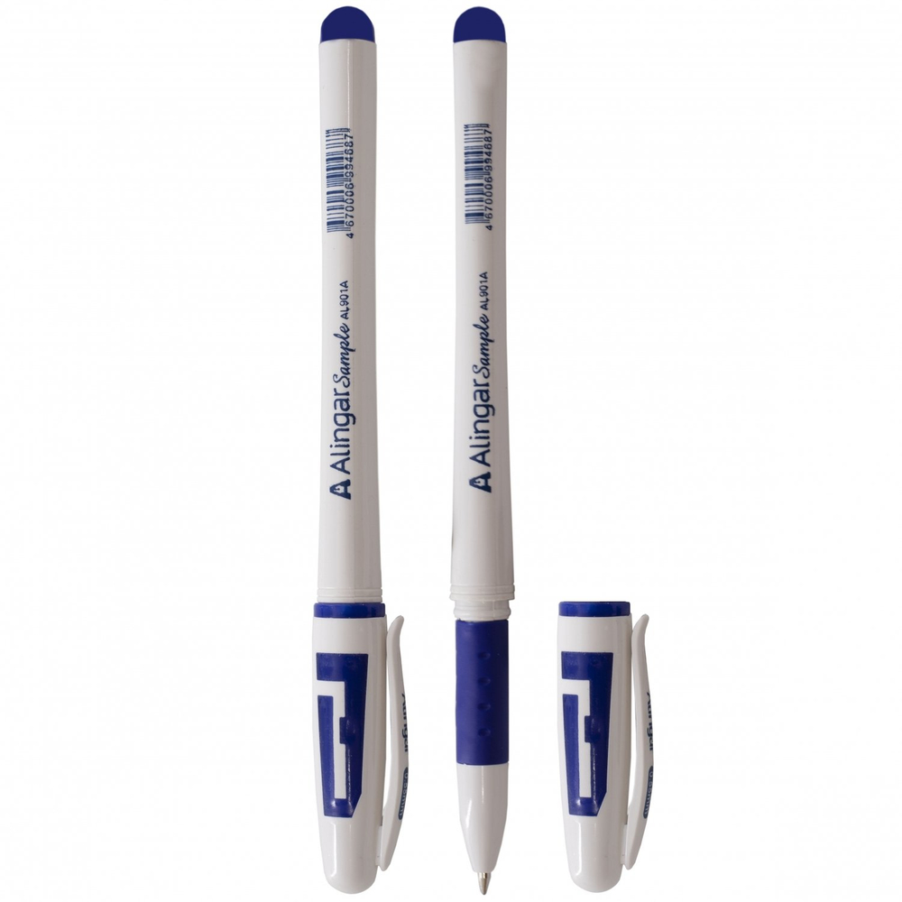 Ручка гелевая Alingar, "Sample", 0,55 мм, синяя, резиновый грип, круглый, белый, пластиковый корпус, карт. уп.
