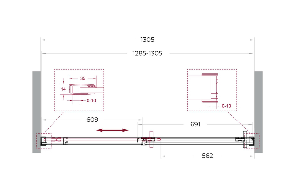 Душевая дверь шириной 130см BelBagno SOFT_CLOSE-1-BF-1-130-C-Cr профиль хром, стекло прозрачное