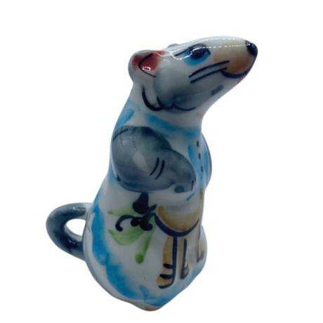 Фигурка Мышь с ключами цветная гжель