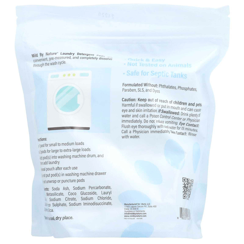 Mild By Nature, капсулы для стирки, без отдушек, 60 капсул, 1,08 кг (2,37 фунта)