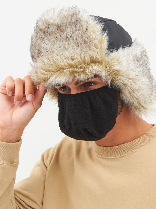 Шапка ушанка с маской Евро Волк ткань Taslan цвет Чёрный