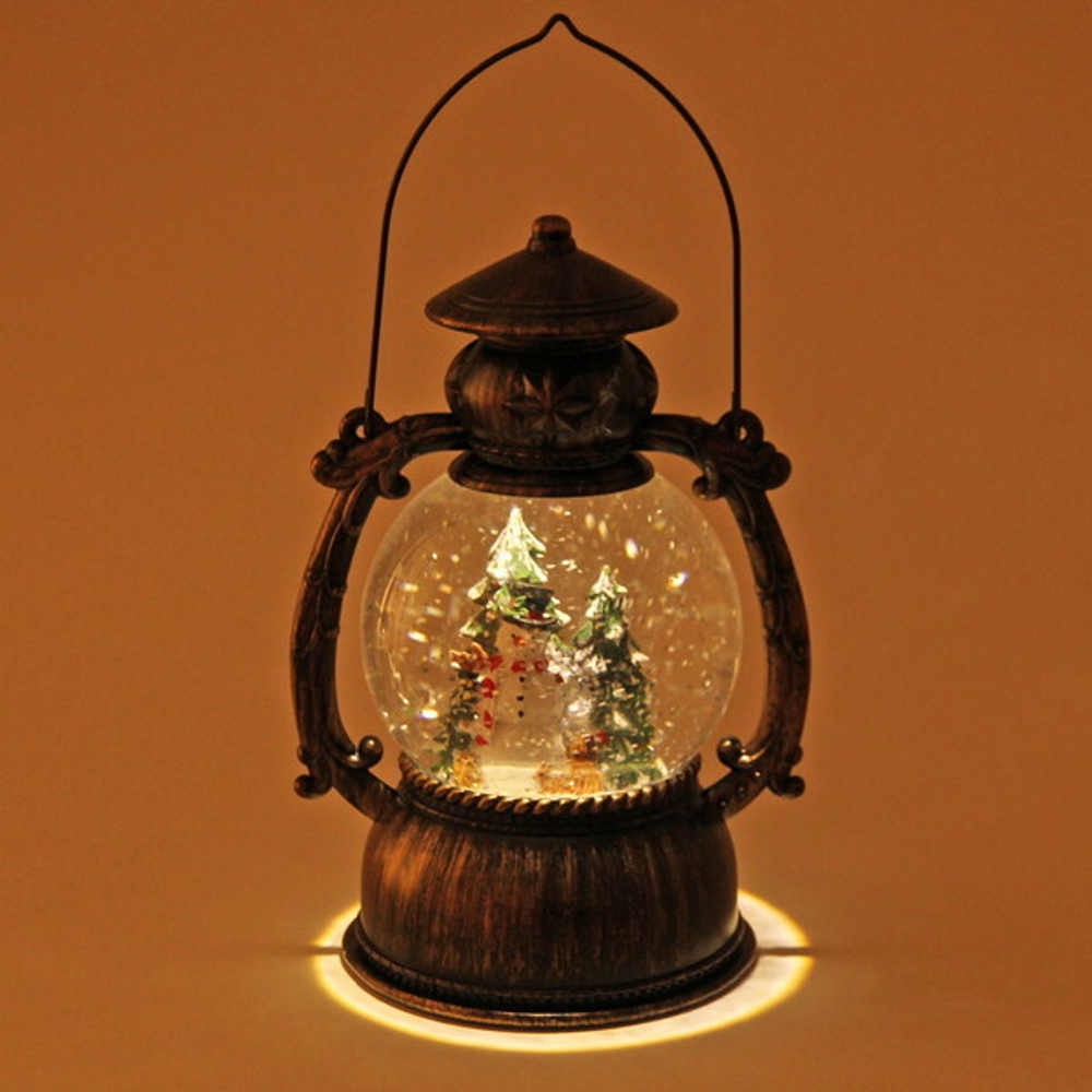 Сувенир с подсветкой Christmas «Лампа Снеговичок в лесу» 20 см (без музыки)