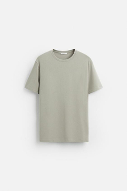 ZARA БАЗОВАЯ ФУТБОЛКА SLIM FIT, СЕРО-КОРИЧНЕВЫЙ