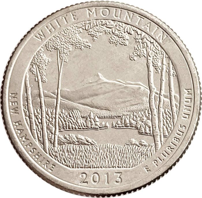 25 центов (1/4 доллара, квотер) 2013 США «Национальный лес Белые горы» (S) (16-й парк)
