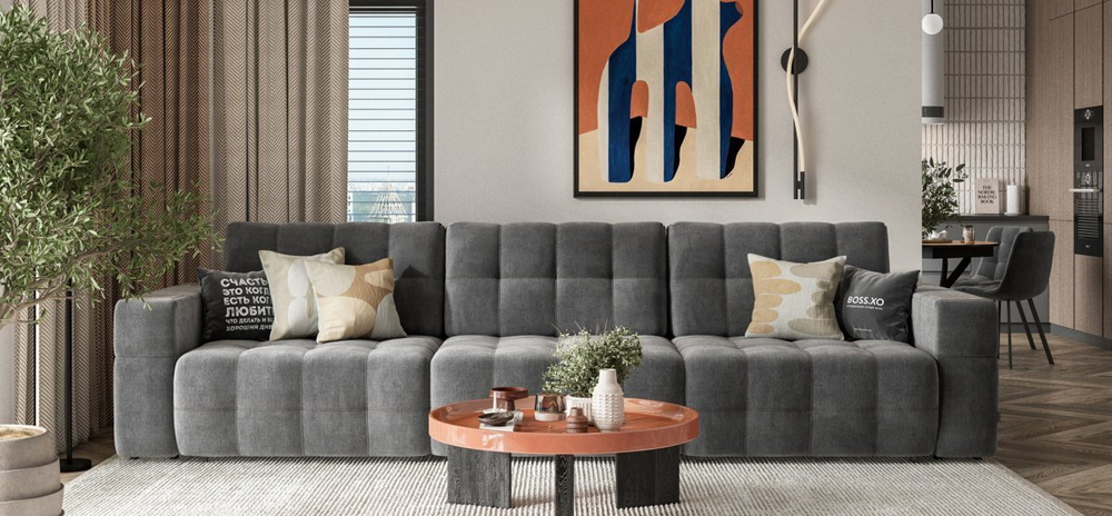 Диван BOSS.XO MAX велюр Monolit серый / WOOD Rock