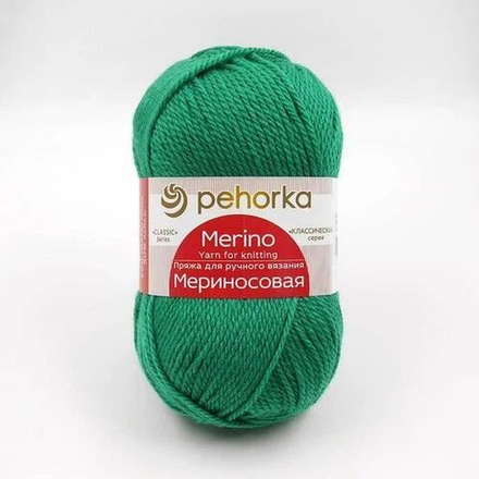 Мериносовая пряжа Пехорка 50%меринос.шерсть50%акрил 5х100г/200м (581 Св. изумруд)