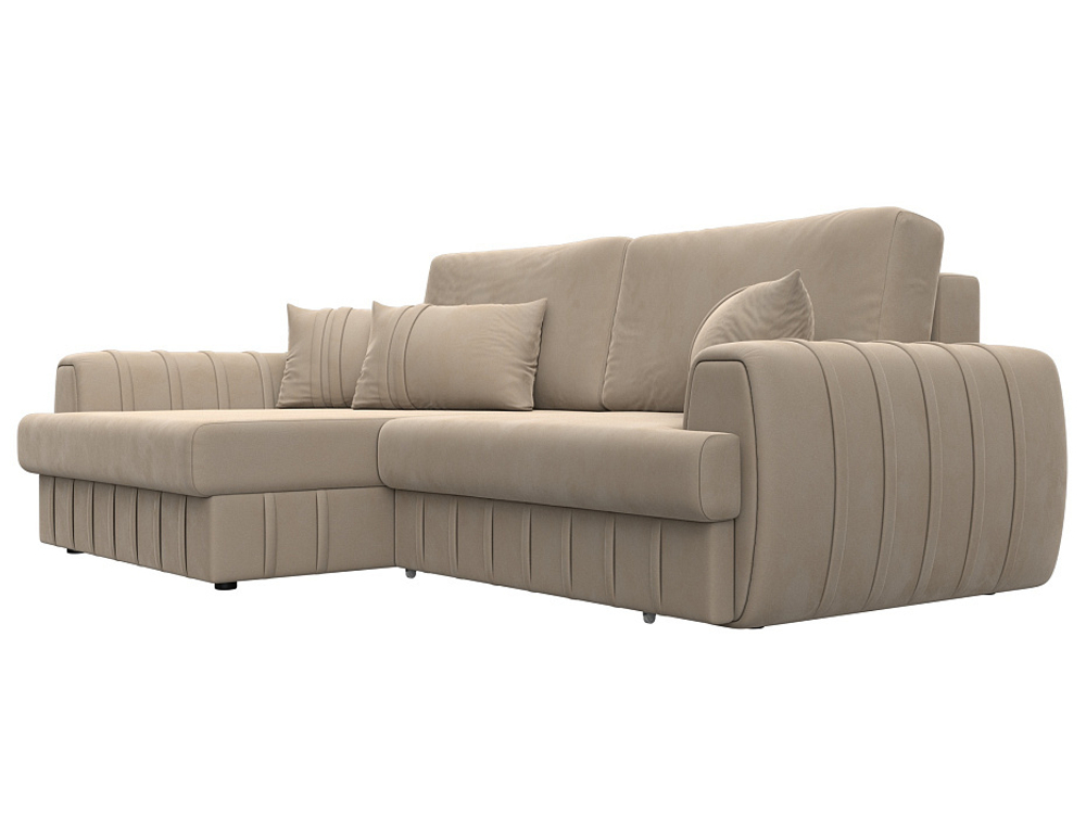 Диван угловой Лига-057 НПБ угол левый, SEVEN 729 бежевый, Велюр, 129268L