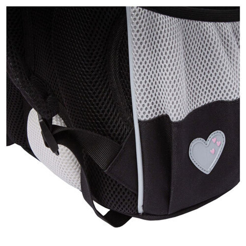 Ранец GRIZZLY анатомическая спинка, с мешком для обуви, для девочек, "BLACKY", серый, 33х25х13 см, RAm-584-1/2