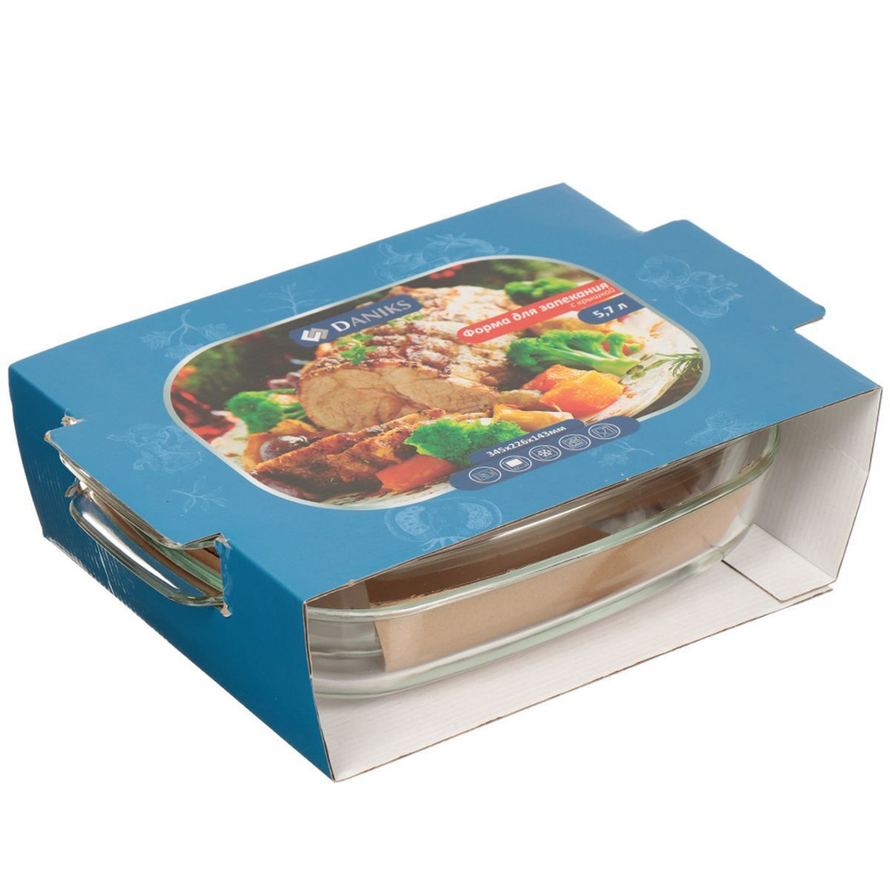 Форма для выпечки стекло, 22.6х34.4х14.3 см, 5.7 л, прямоуг, с крыш, Daniks