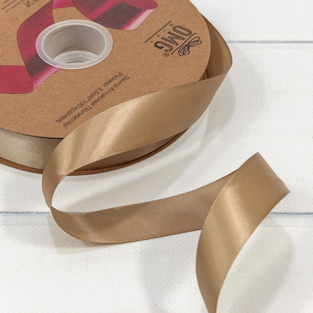 Лента Атласная 2,5см х 110м Полиэстер класс А (Хаки)