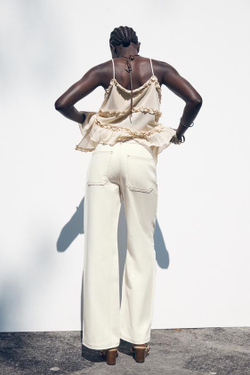 ZARA ДЖИНСЫ Z1975 WIDE LEG С ВЫСОКОЙ ПОСАДКОЙ, ЖЕЛТОВАТО-БЕЛЫЙ