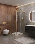 Душевой уголок Cezares Molveno 100x100 Molveno-A-2-100-C-BORO-IV стекло прозрачное/профиль матовое брашированное золото