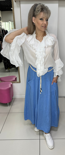 Итальянская льняная юбка с кармашками и поясом-жгутом