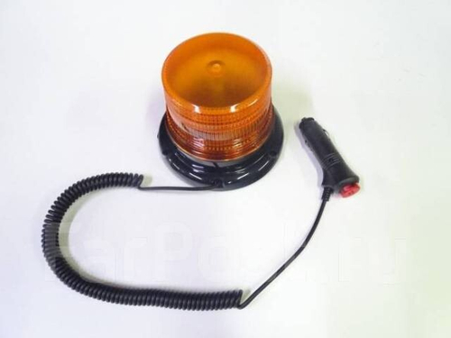 Маяк проблесковый 12-24V 10W стробоскоп, на магните, в прикуриватель, оранжевый 115*115 мм (GrandeLight)
