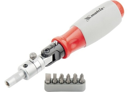 Отвертка Matrix реверсивная с набором бит, CrV, 6 предметов, поворотная (24шт)