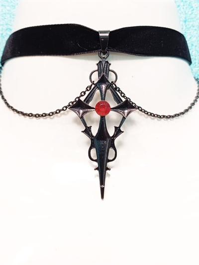 Черный велюровый чокер с подвеской и цепочкой Готика