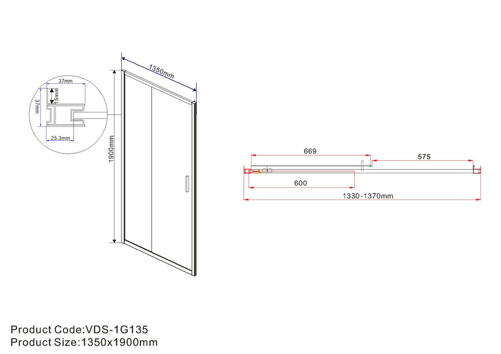 Душевая дверь Garda VDS-1G135CH, 1350, хром, стекло шиншилла, , шт