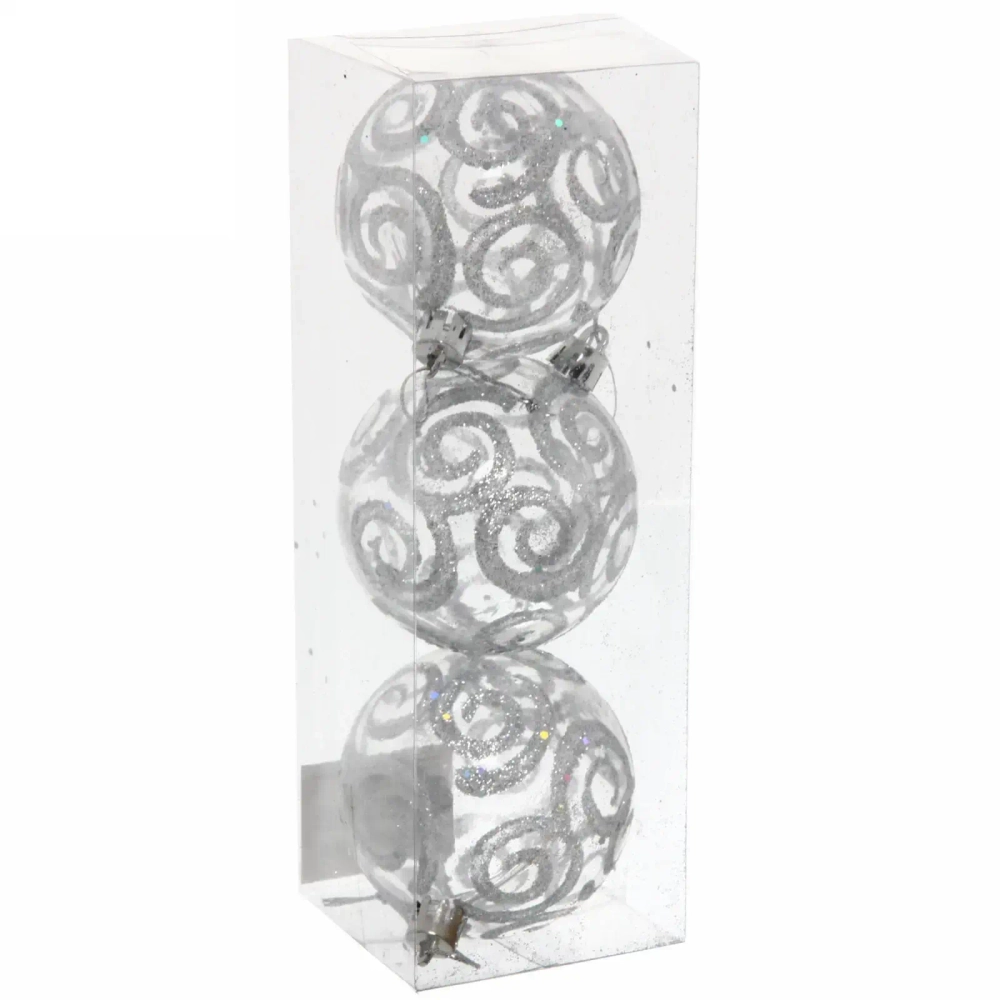 Новогодние шары 7см (набор 3шт) «Зимние узоры», серебро
