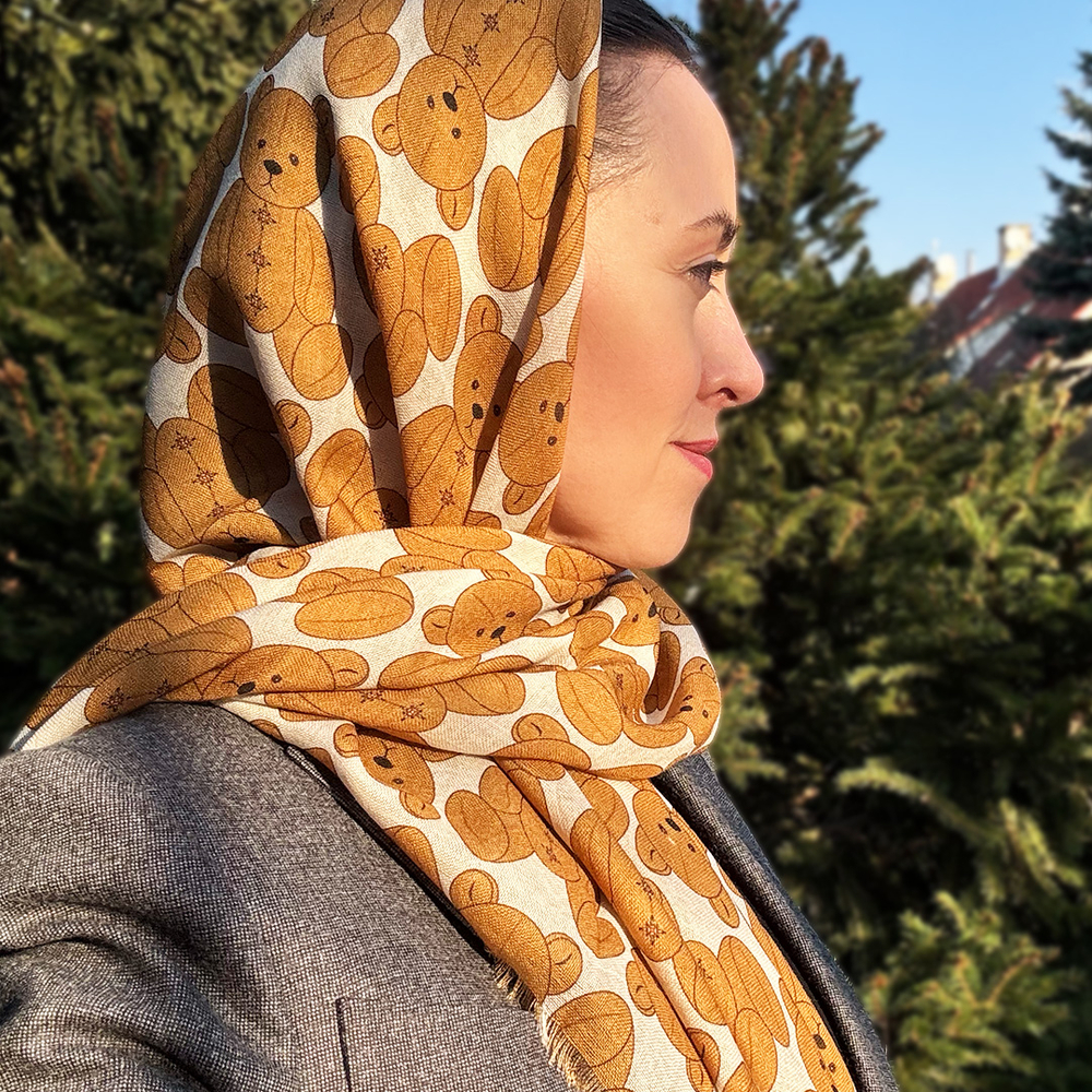 Шаль 120*120см, ТЭДДИ на белом